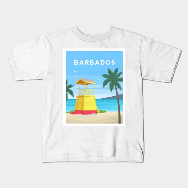 Barbados - Caribbean Lifeguard Hut Kids T-Shirt by typelab